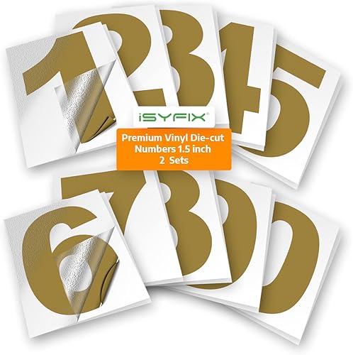 Vista 154 de iSYFIX - 2 juegos de calcomanías de números de 4 pulgadas, calcomanías de vinilo de alta calidad troqueladas y precortadas para buzón, ventanas, Oro