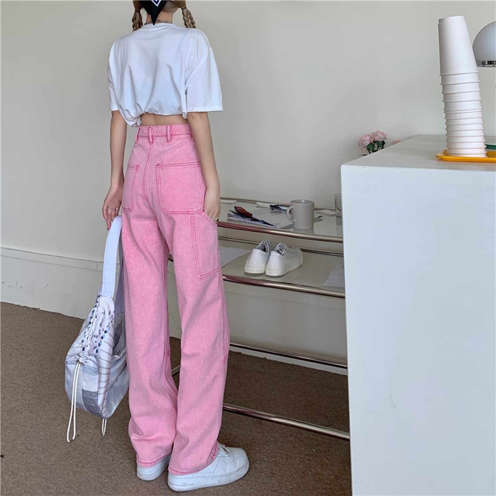 Amazon.co.jp: AEMNJC ジーンズ 女性のジーンズハイウエスト夏ピンク