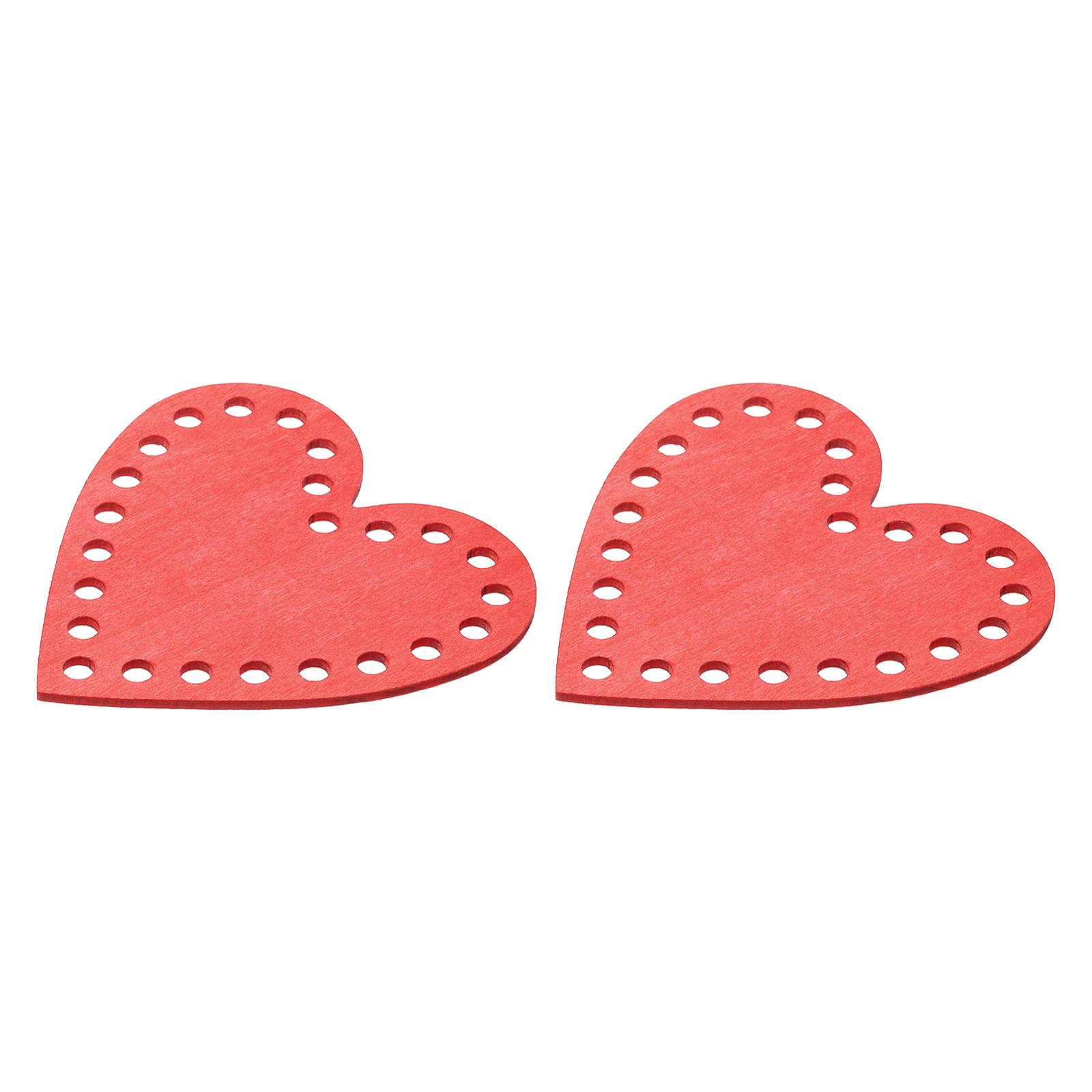 MECCANIXITY 2 Pcs Wooden Basket Bottoms 10x10 cm/3.9''x3.9'' Heart-Shaped Base Red Color Pad for DIY Knitting Crochet Weaving Crafts Decoration Hand