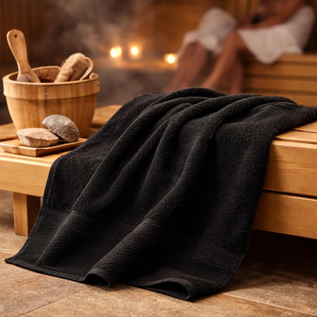 Betz Juego de Toalla de Sauna Premium, de Tres Piezas, Color Negro, Calidad 470g/m², 1 Toalla de Sauna (70x200 cm) y 2 Toallas de Mano (50x100 cm)