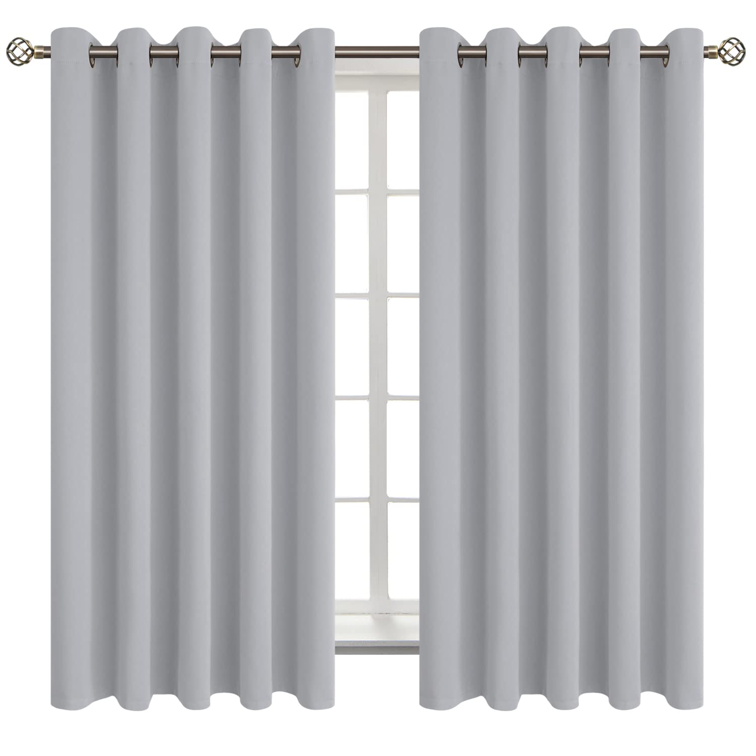 BGment Room Darkening Curtains 63 Inches Long - Grommet Thermal Insulated Drapes Window Treatment Curtains for Bedroom, 2 Panels, 70 x 63 Inch, Light Grey