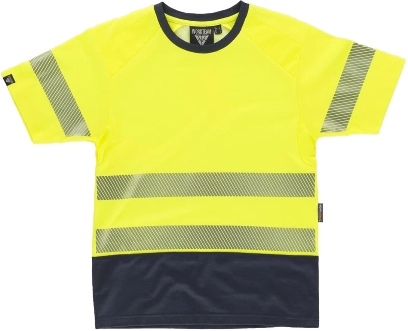 WORKTEAM Camiseta Alta Visibilidad con Interior de Algodón, Manga Corta con Reflectante Segmentado EN ISO 20471, con Tejido de Rejilla Debajo del Brazo. Unisex