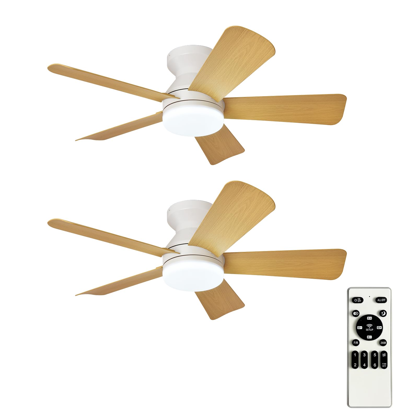 Depuley 35-Inch Ceiling Fans with Lights: Indoor/Outdoor Flush Mount Ceiling Fan with Remote Control - Wood 5 Blade Low Profile Fandelier for Kitchen Gazebo - Reversible Quiet Timer - 2 Packs