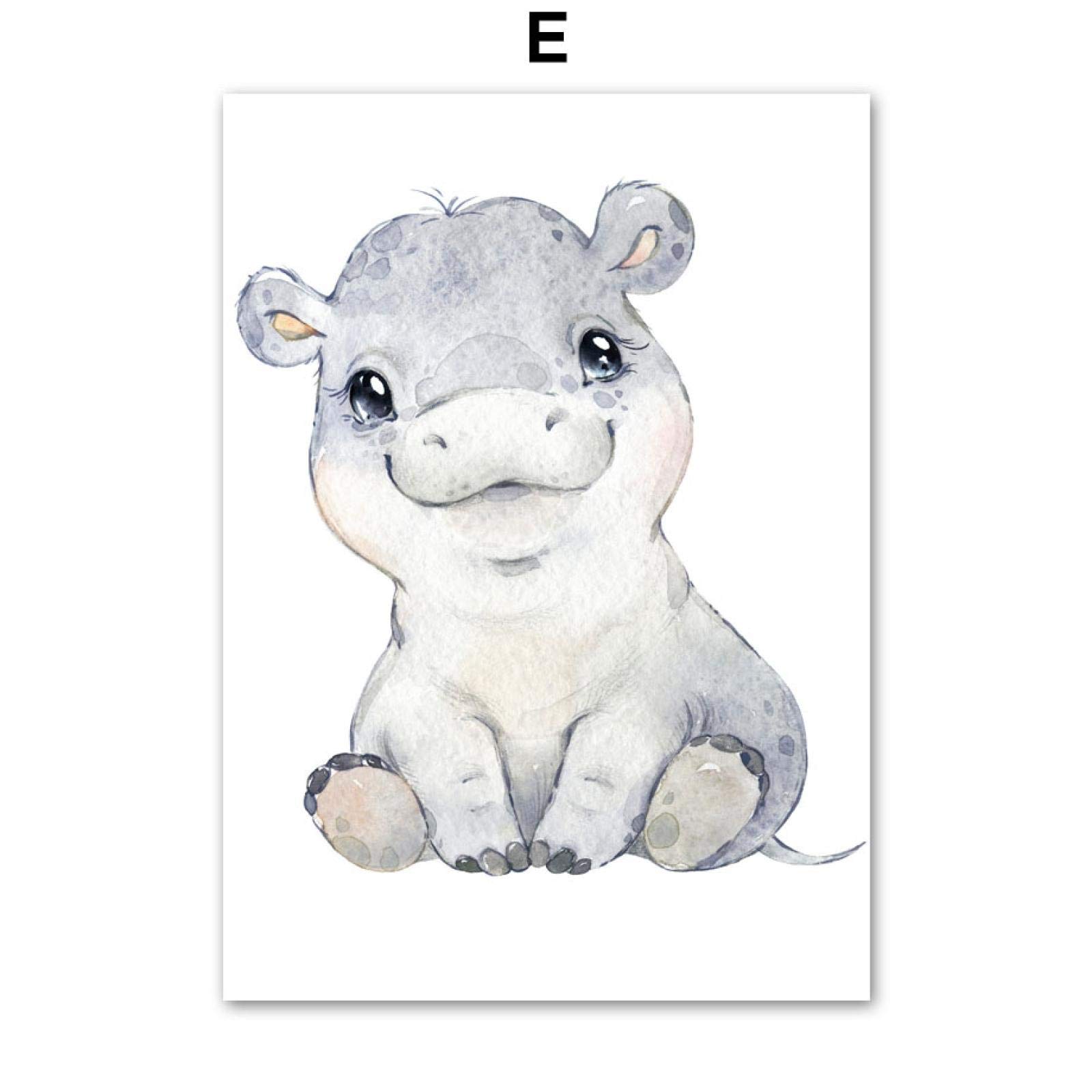 Carteles e impresiones Arte de la pared de animales Pintura de la lona Jirafa Elefante León Hipopótamo Cuadros de la pared del cuarto de niños Habitación de los niños del bebé 60x80cmx3pcs Sin marco