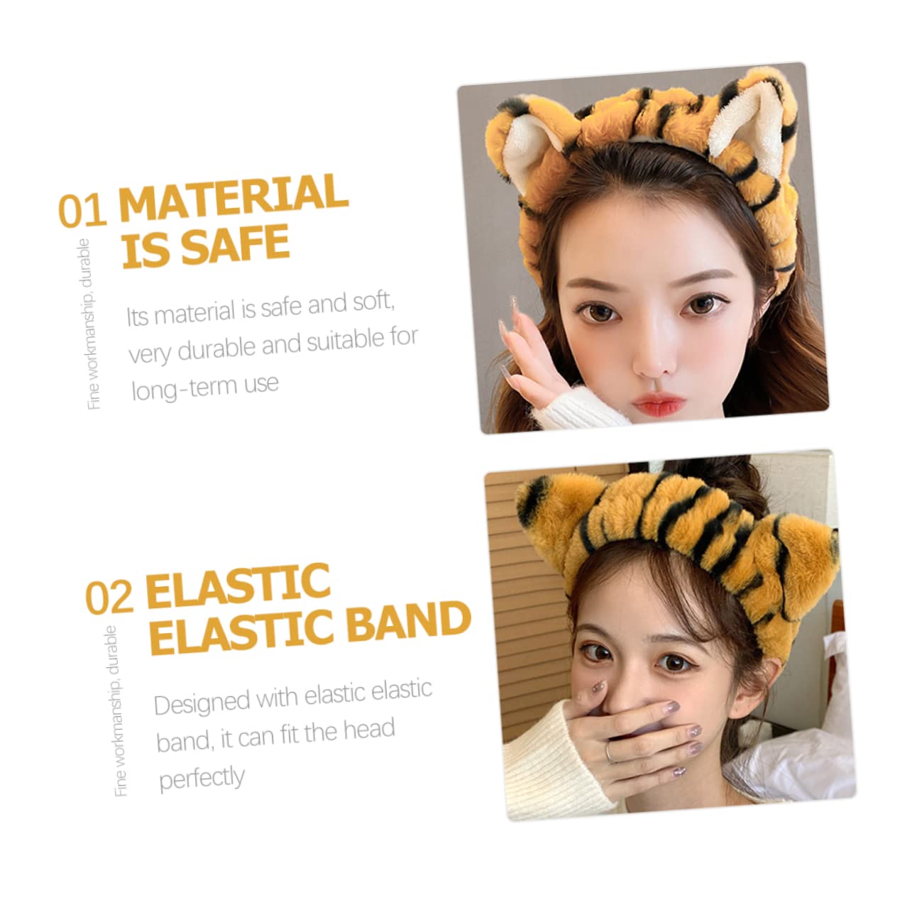 FRCOLOR 8pezzi Fascia Elastico Per Peluche Orecchie Di Tigre Per Lavaggio Viso e Trucco Accessori Per Femminili