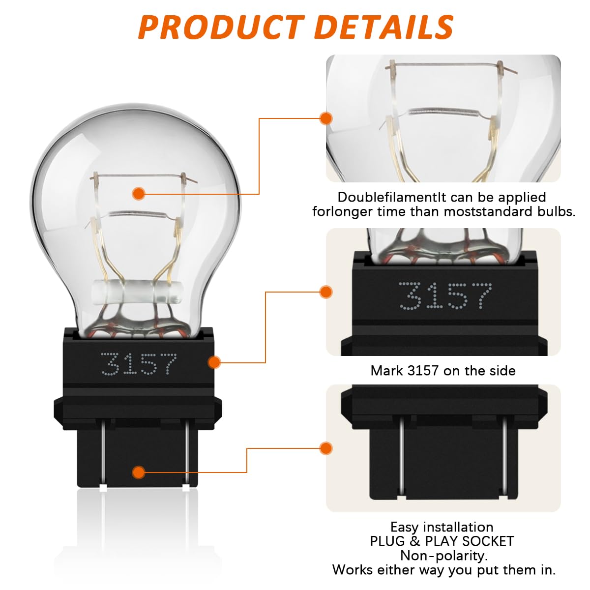 2 Pack 3157 Tail Light Bulb, 12V 3000K/P27-7W Brake Light Bulb, Replacement for Cars,Trucks,SUVs Halogen Rear Turn Signal Bulbs/Long Life Miniature Bulb - 3