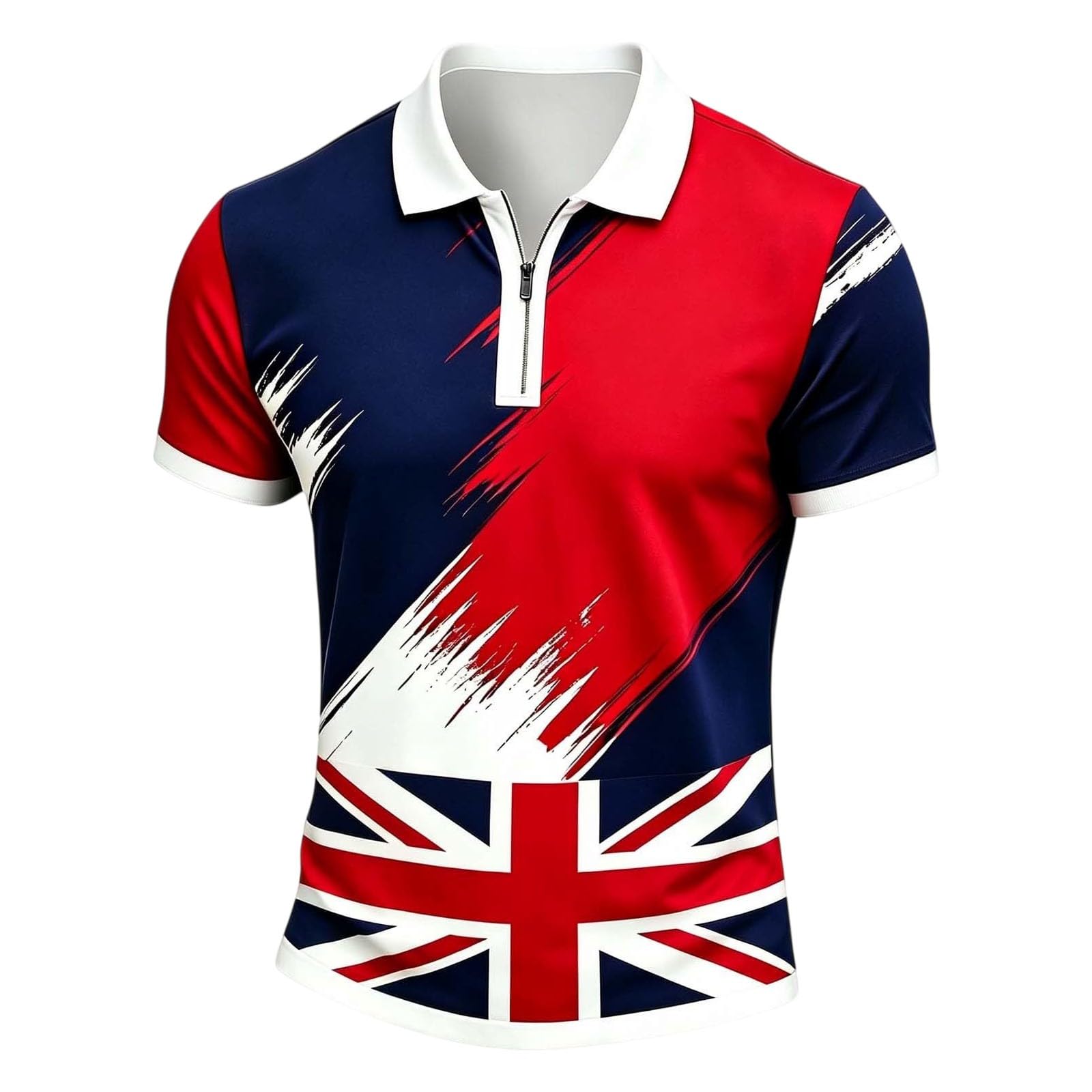 England Football Shirt 2026 World Cup Men's Stylish Flag Printed Tops Short Sleeve Soccer Top Moisture Wicking Patriotic Top for Everyday Wear and Matches (Red, XXL)