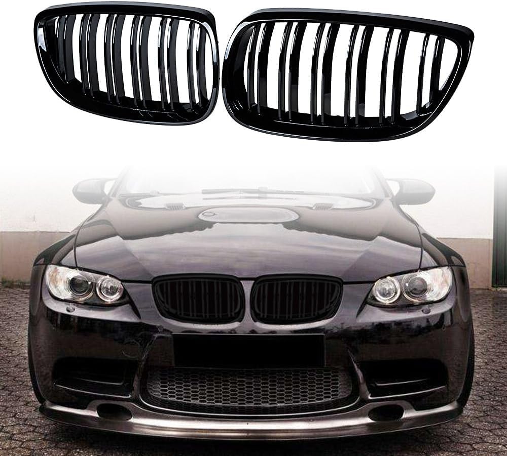 E92 Nieren Schwarz Passt für BMW 3er E92 E93 Kühlergrill 2006-2010 Grill Doppelsteg Glanz Schwarz Kühlergrill Vorne