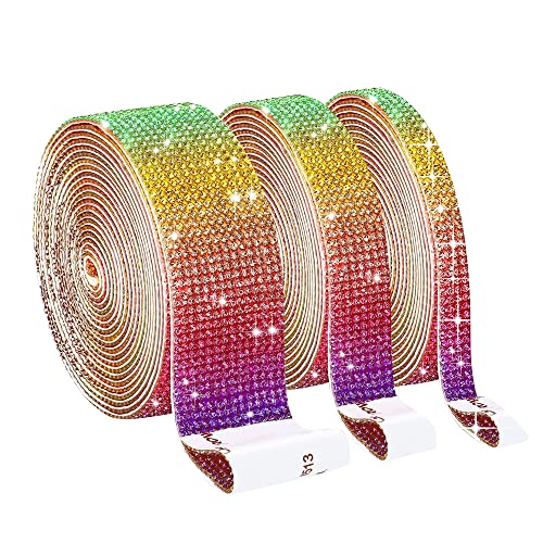 3 Rollen 6,6 Yards Selbstklebender Kristall Strass Diamantband DIY Dekoration Aufkleber mit 2 mm Strasssteinen für Kunsthandwerk, DIY Event Autotelefon Dekoration Cover