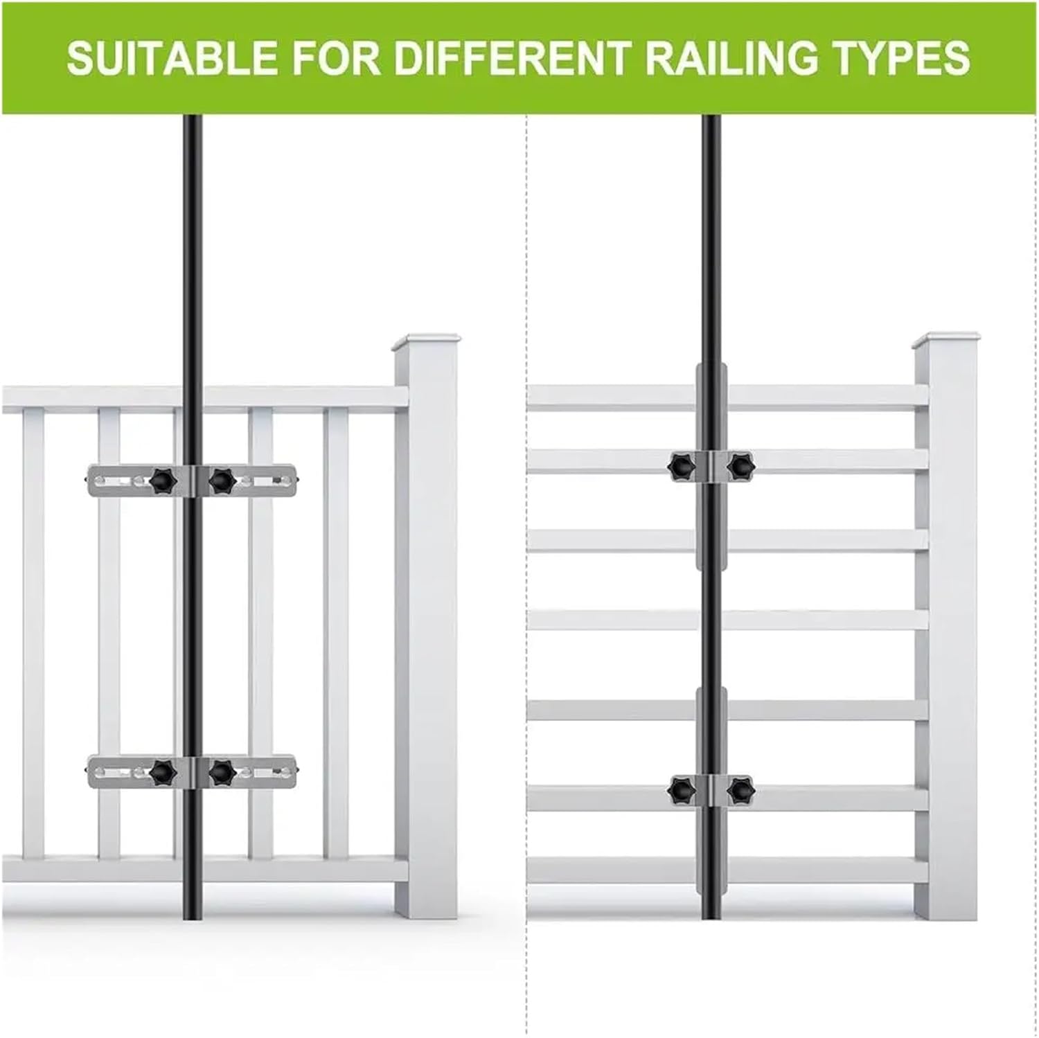 Heavy Duty Adjustable Deck Railing Umbrella Holder 1-2 Inch Poles Secure Mount Sturdy Patio Grille Clamp Outdoor Solution