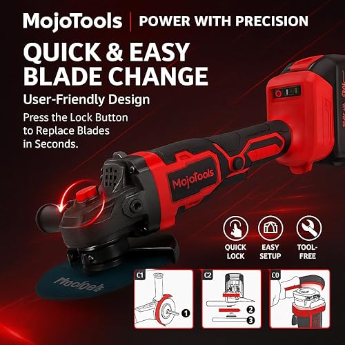 Miniatura 8 de Kit de amoladora angular inalámbrica sin escobillas de 21 V, 4-12 pulgadas, 9000 RPM, 2 baterías de 4.0 Ah y cargador rápido, 8 discos (5 metal + 1