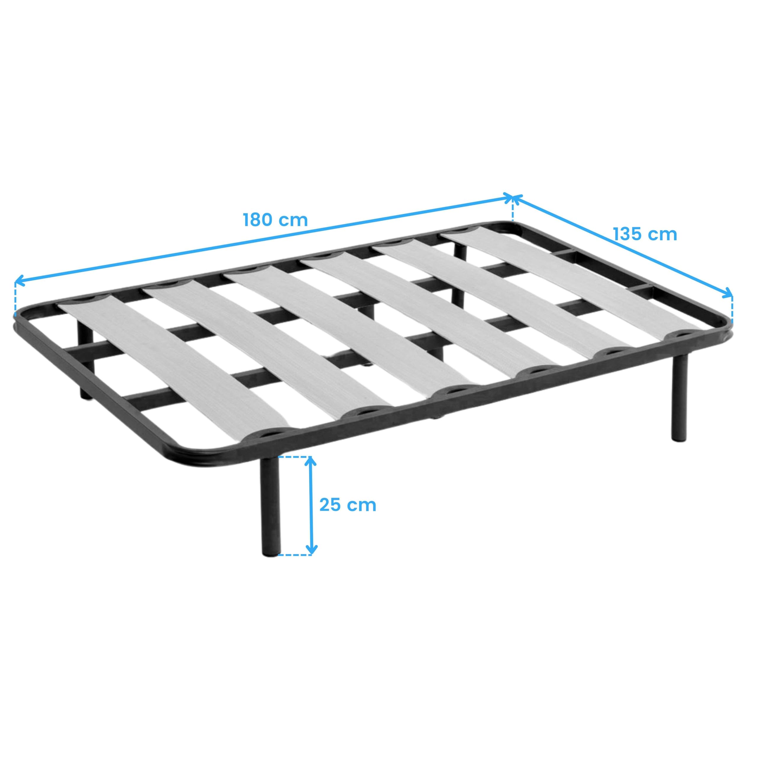 Miroytengo Somier 135x180 cm de Láminas Anchas de Chopo con Patas, Refuerzo Central Acero, Sistema Antirruido