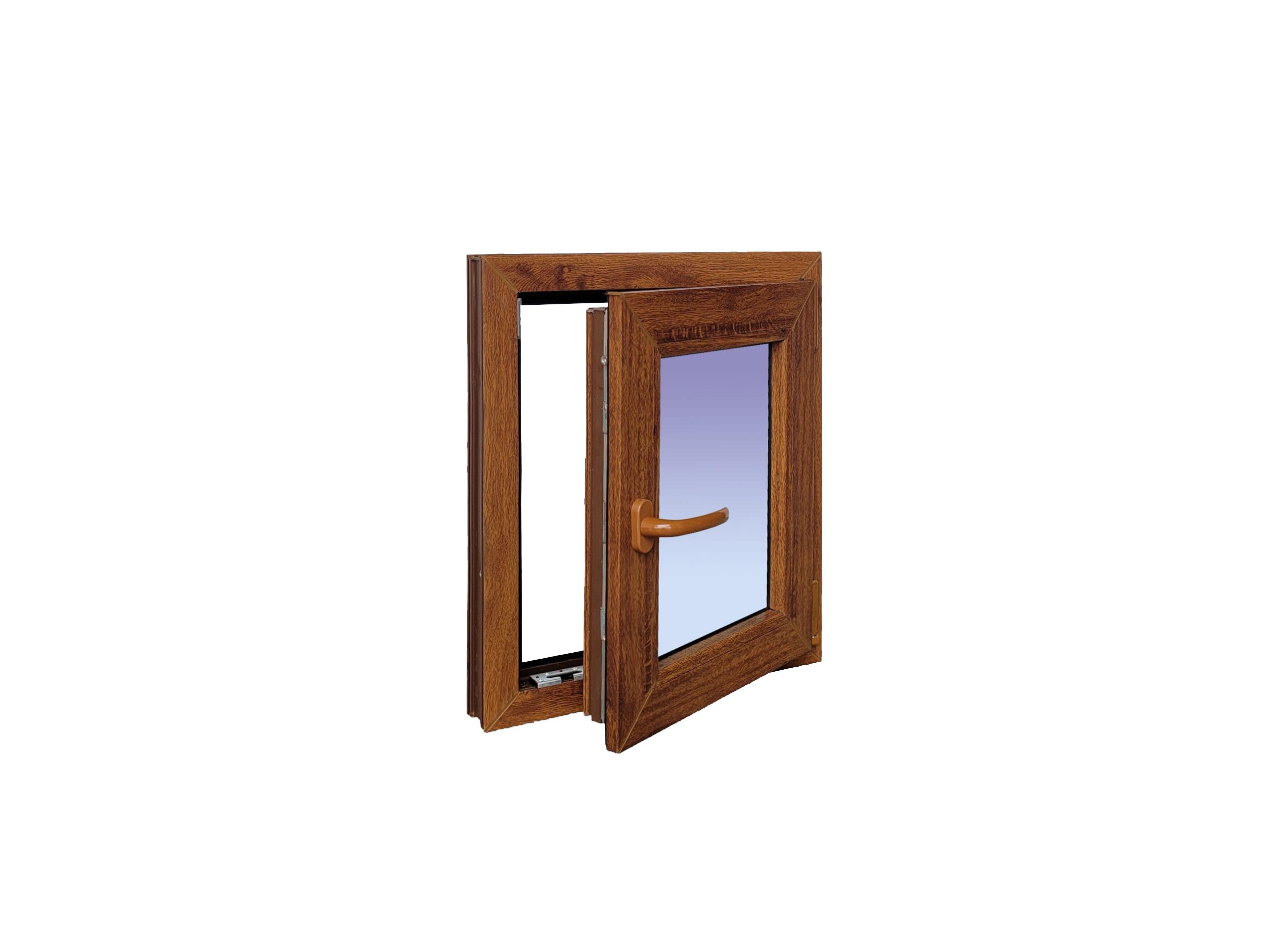 Ventanastock Ventana PVC Roble 500x600 Practicable Oscilobatiente Derecha 1 hoja con vidrio Carglass (Climalit Mate)