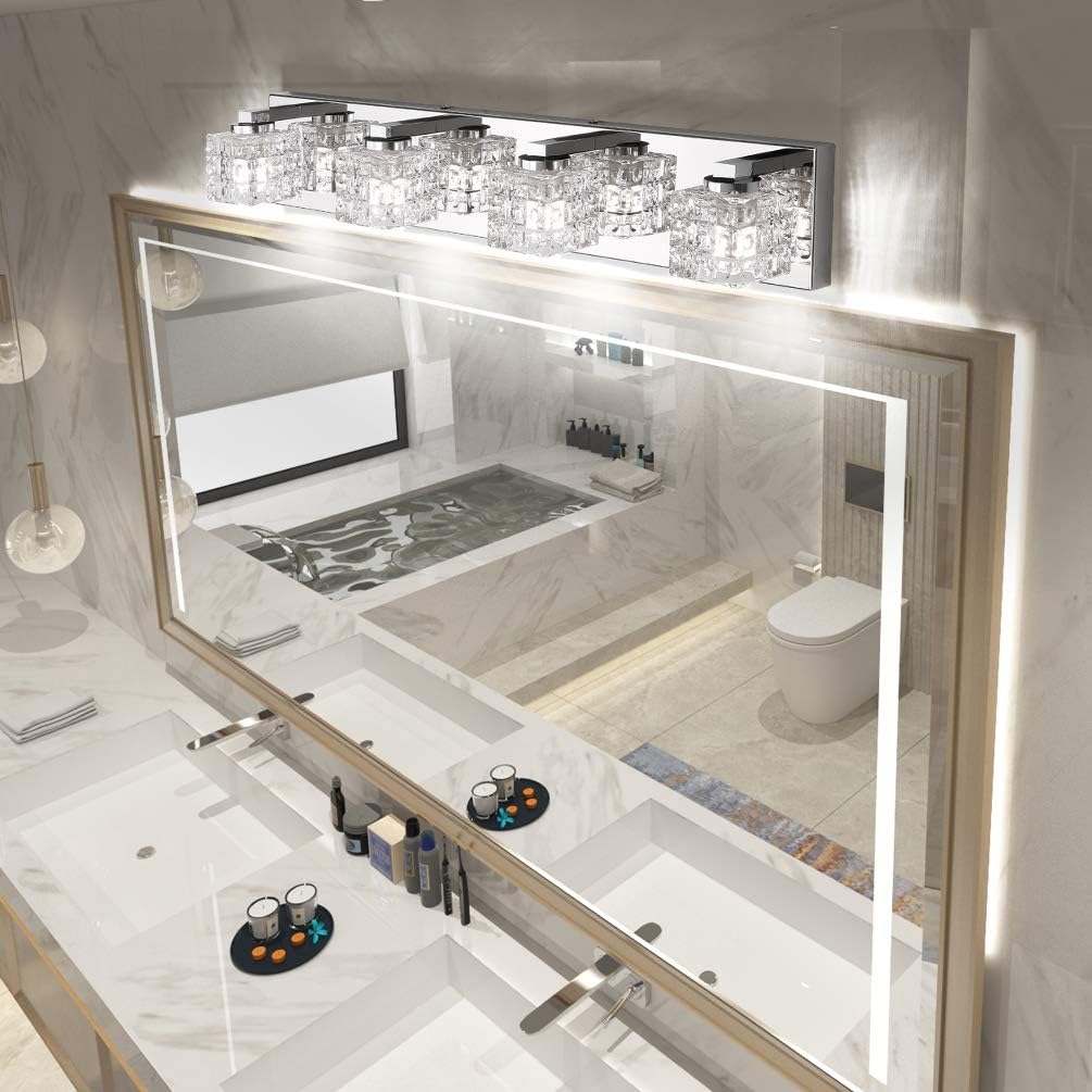 🔥 Cashback up to 70% Ralbay Modern Vanity Light Fixtures 4 Lights LED Modern Vanity Light Bathroom Fixtures Over Mirror LED Modern Crystal Glass Vanity Lights