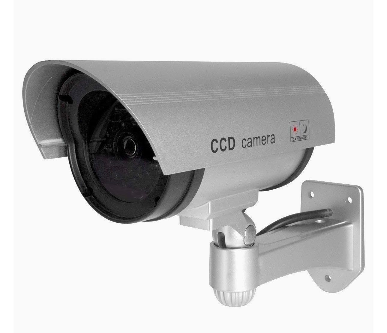 Dummy Security Camera, Fake Outdoor CCTV Surveillance Camera with Blinking LED Light, Waterproof IR Camera, Silver, 360° Rotation-image-33