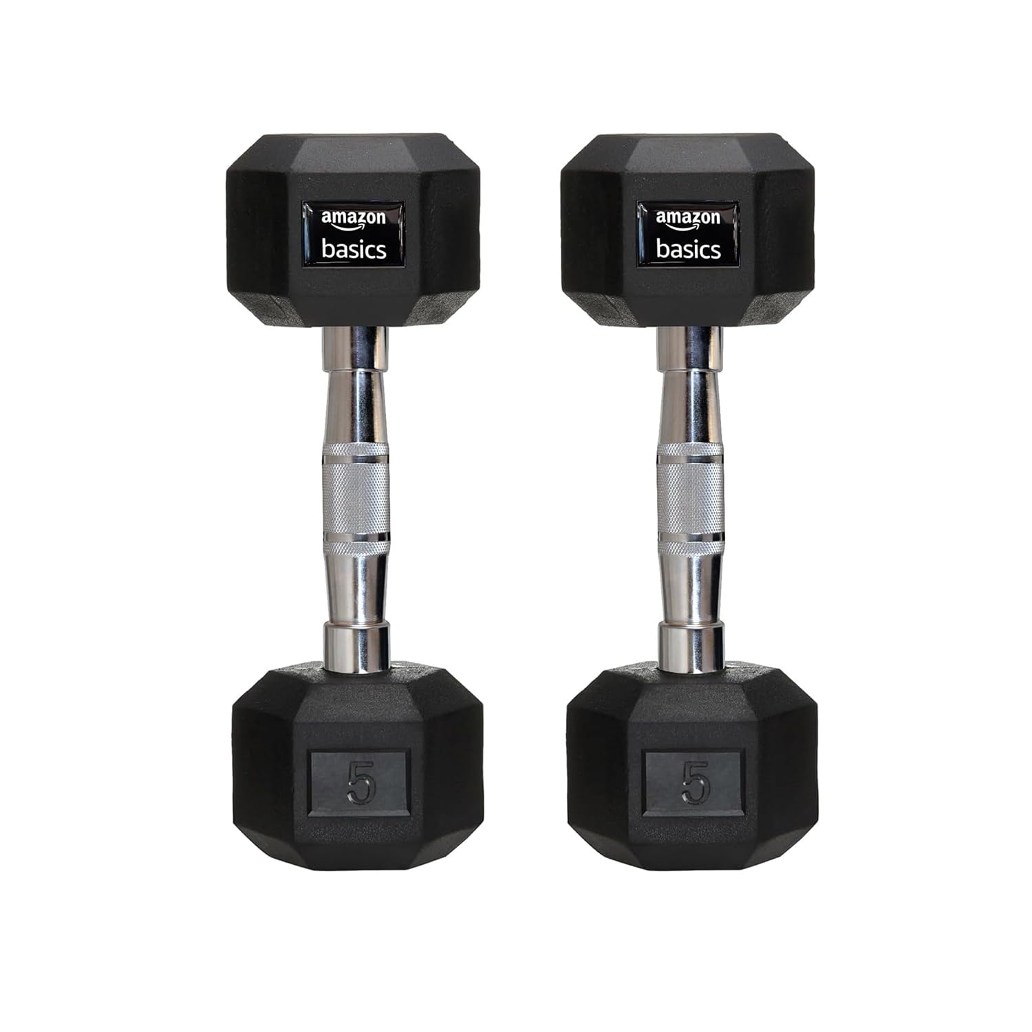 amazon basics Rubber Encased Hex Dumbbell Weight Set Of 2, 5 Kg,Black
