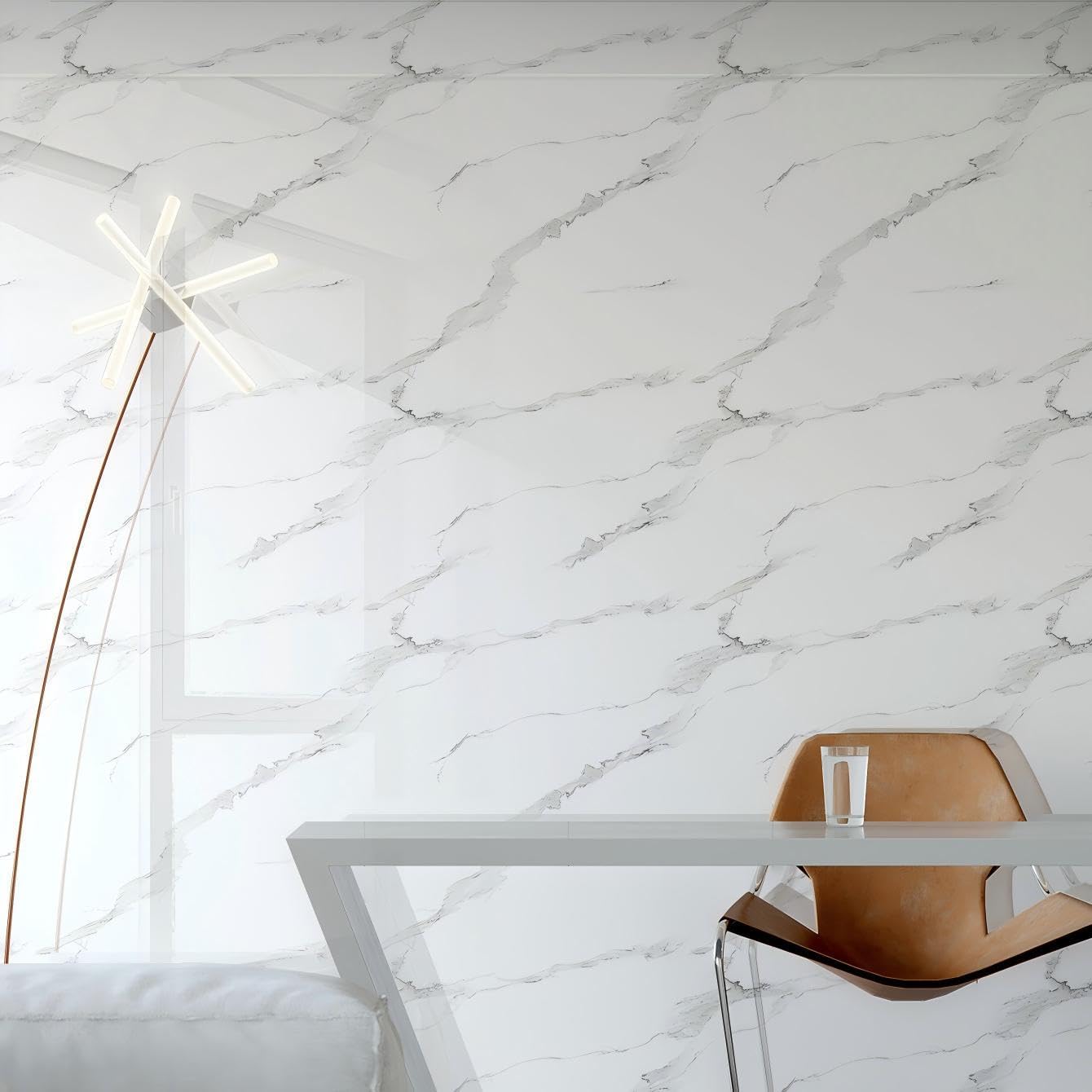 Thick Marble Contact Paper Peel and Stick - 15.75"x118" Granite PVC Foam Wall Panels Roll for Kitchen Countertops, Cabinets,Thick Vinyl Wallpaper Removable Furniture DIY,White/Grey