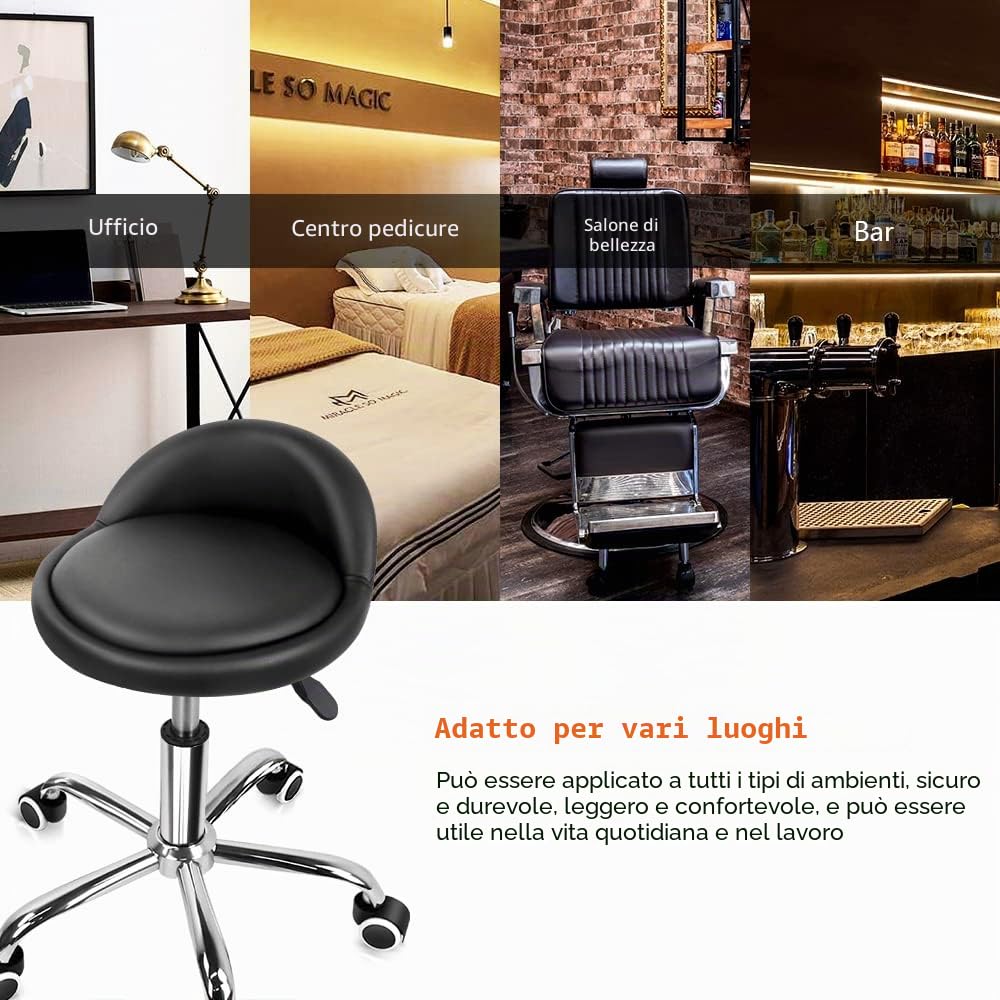 KKTONER Sgabello Rotondo in Pelle PU con Schienale Regolabile Regolabile in Altezza Sedia da Lavoro Girevole con Ruote Spa (Nero)