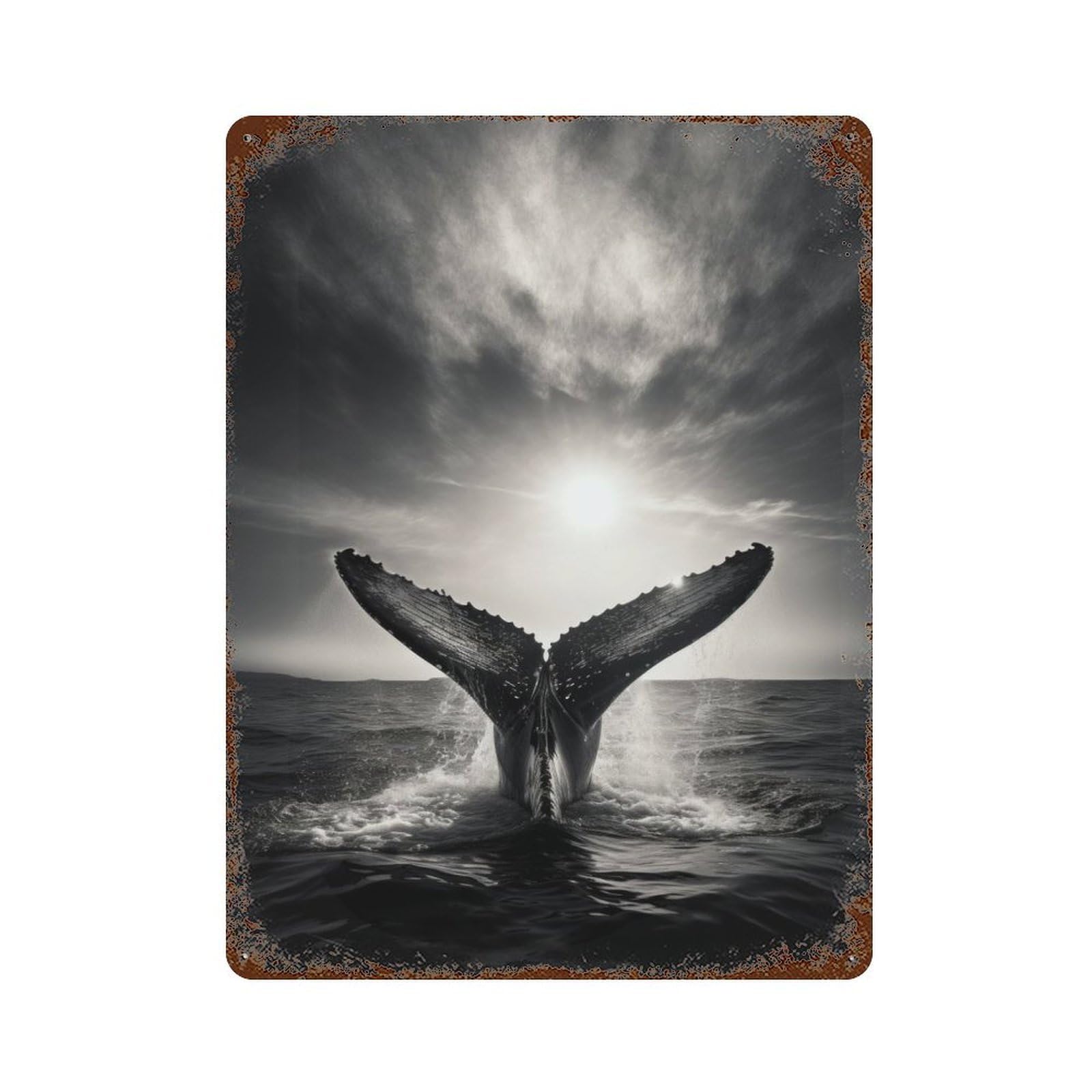 Breaching Whale Rust Effect Tin Sign 15.7"x11.8", Retro Wall Decor for Patio, Garden Room And Bar Decor