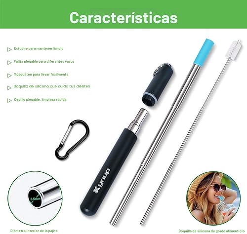 Miniatura 5 de Kynup Pajitas de metal reutilizables (paquete de 4), popotes plegables de viaje con estuches, esenciales para cruceros, imprescindibles