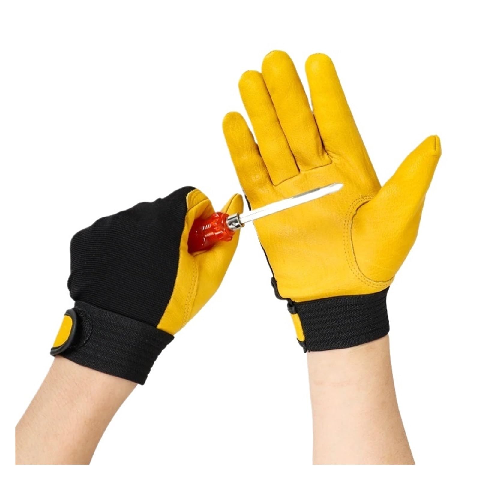 Generico Guanti da lavoro in pelle bovina, guanti gialli guida, 508NP | Guanti uomo traspiranti, polso elastico, M L XL XXL, giallo nero