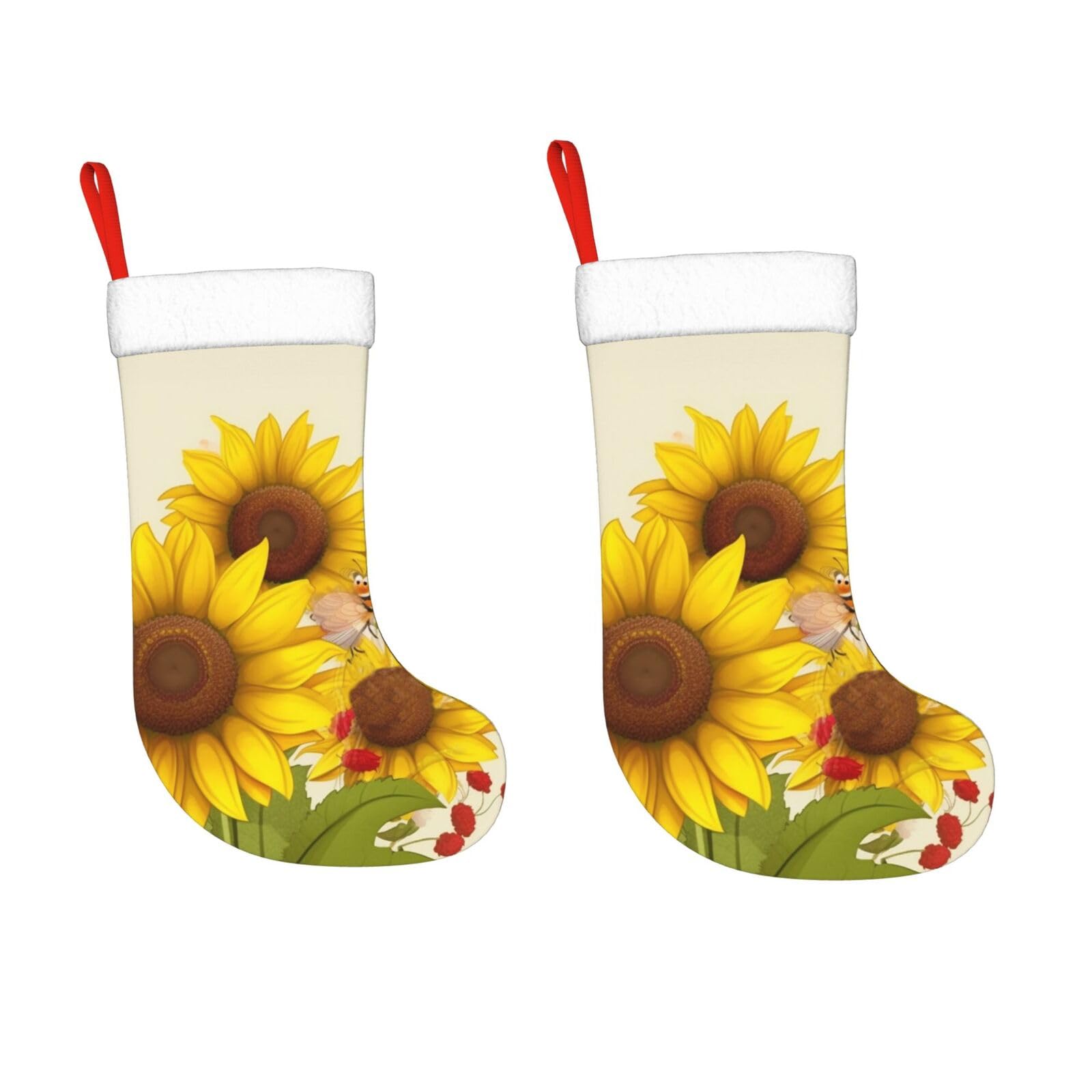 KLOPH 2 Pack 18 Inches Christmas Stockings Personalized Bees Sunflowers Daisy Rose Flowers Xmas Stocking Hanging Decoration Fireplace Stocking for Holiday Xmas Tree Christmas Fireplace Decor Gifts