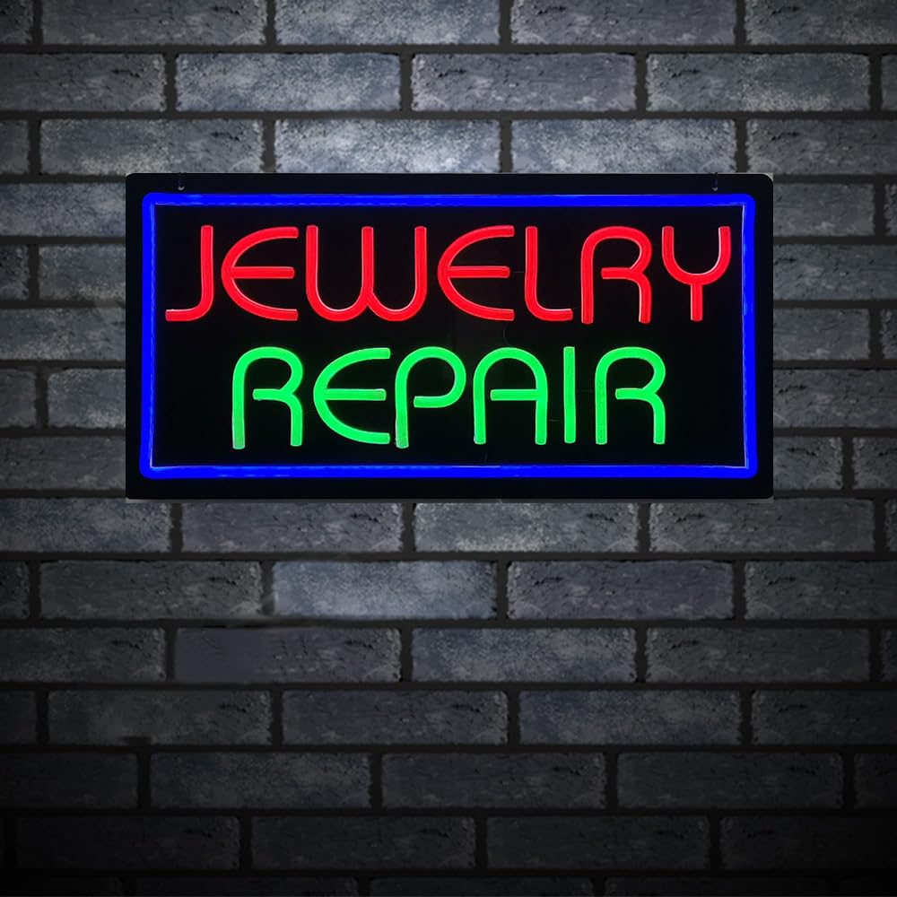 LED Jewelry Repair Neon Sign for Business, LED Neon Light Sign for Jewelry Repair 12V Power Supply Pure Acrylic Board for Window Wall Décor. 19” x 9.5