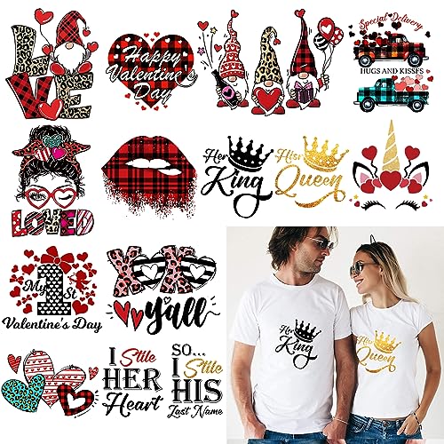 Cysincos Iron on Stickers Heat Transfer Decal Patches Vinyl for T-Shirt Clothing Hat Pillow Backpack DIY Craft Supplies (Valentine's Day-12pcs(Red))