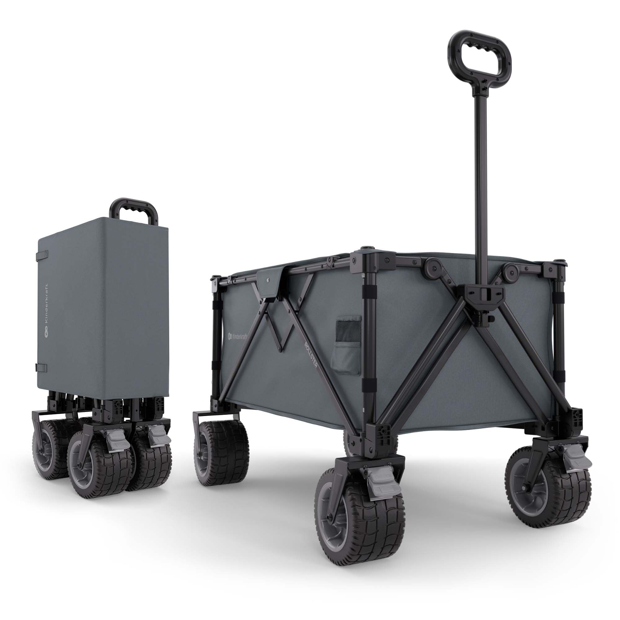 Kinderkraft ROLLSTER, Carro de Transporte Plegable, Capacidad de 130 litros, Capacidad de Carga de 100 kg, Peso Ligero de 10,3 kg, Gris
