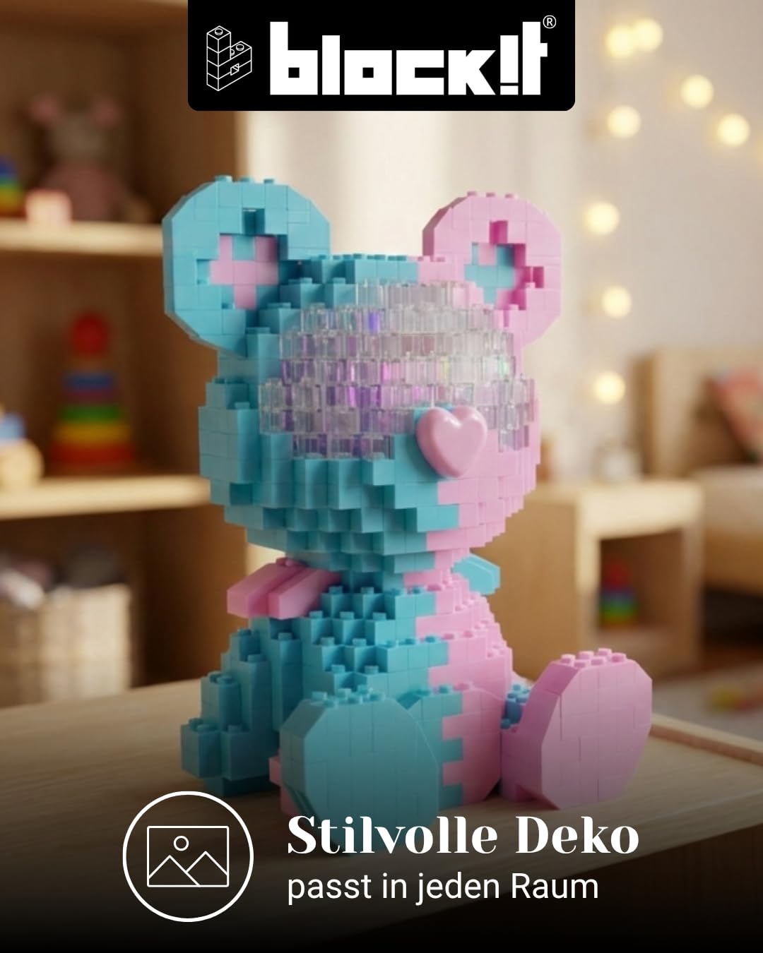block!t Future Bear - Juego de bloques de sujeción 3D con LED dual, símbolo de esperanza y nuevos caminos, regalo significativo para adultos y niños