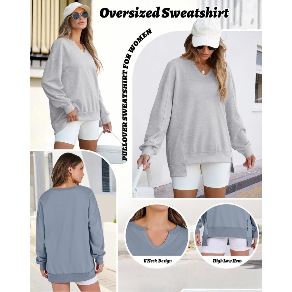 Generisch Diligentup bluza damska z dekoltem w serek, oversize, luźny krój, luźna, z długim rękawem, lekka