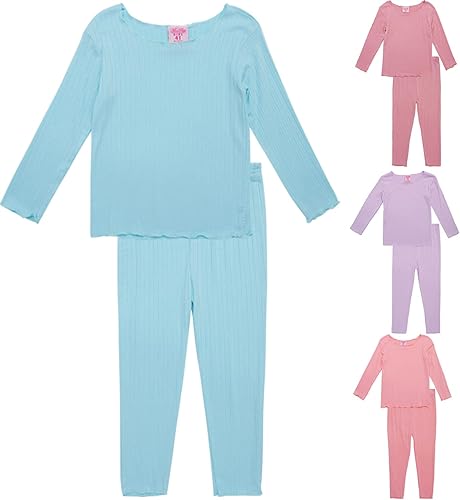 Mon Petit Baby Girls' Pajama Set - 8 Piece Rib Knit Sleepwear Shirt and Jogger Pants (12M-7)