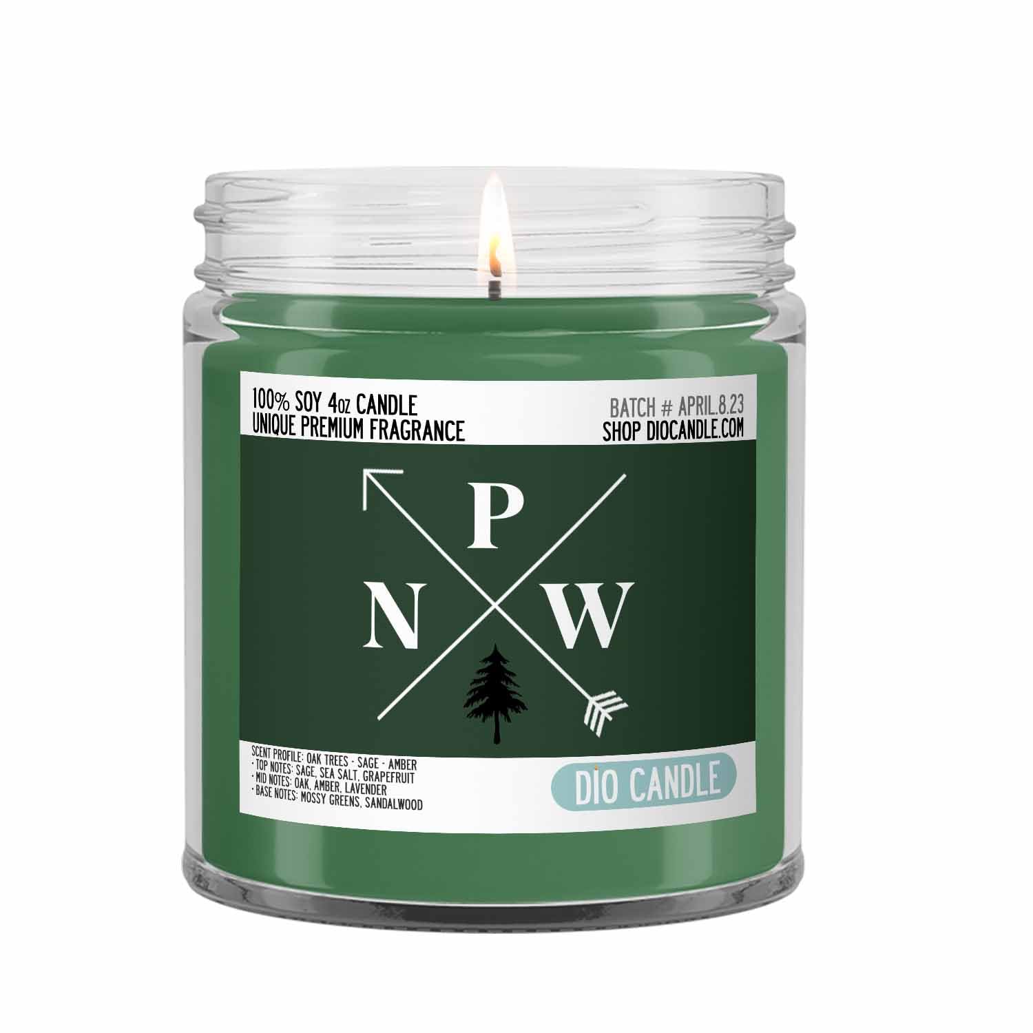 PNW Pacific Northwest Scented Candle - Smells Like Oak Trees - Sage - Ambers - 100% Naturally Vegan Soy and Premium Fragrance | Great Gift | Handmade in Denver, Colorado (4oz Glass Jar)