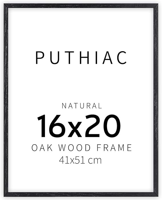puthiac 16x20 Black Picture Frames for Wall - Minimalist 16x20 Oak Wood Frames, 16"x20" Picture Frame Wood, Natural Solid Wooden Picture Frames for Wall Art Photo and Prints (1 Pack, Black)