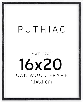 puthiac 16x20 Black Picture Frames for Wall - Minimalist 16x20 Oak Wood Frames, 16"x20" Picture Frame Wood, Natural Solid Wooden Picture Frames for Wall Art Photo and Prints (1 Pack, Black)