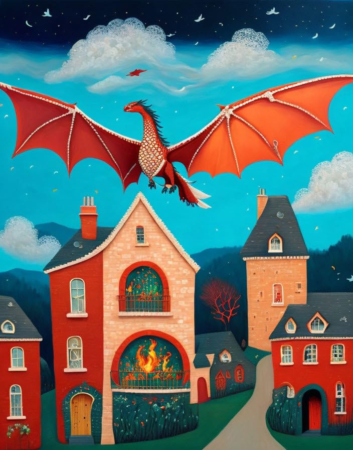 Dragon volant poster toile grand format SERENDIPITP pour habiller un grand mur vide