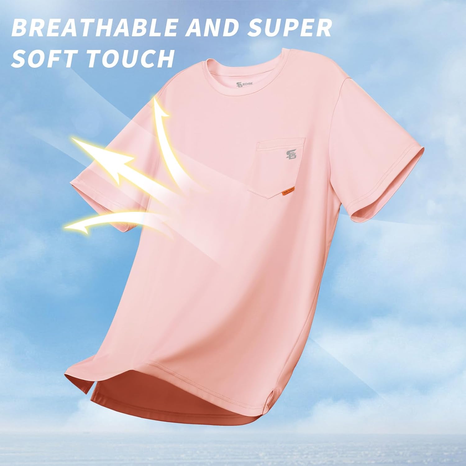 Men's Rash Guard Shirts UPF 50+ Moisture Wicking Short Sleeve Chest Pocket Quick Dry Lightweight