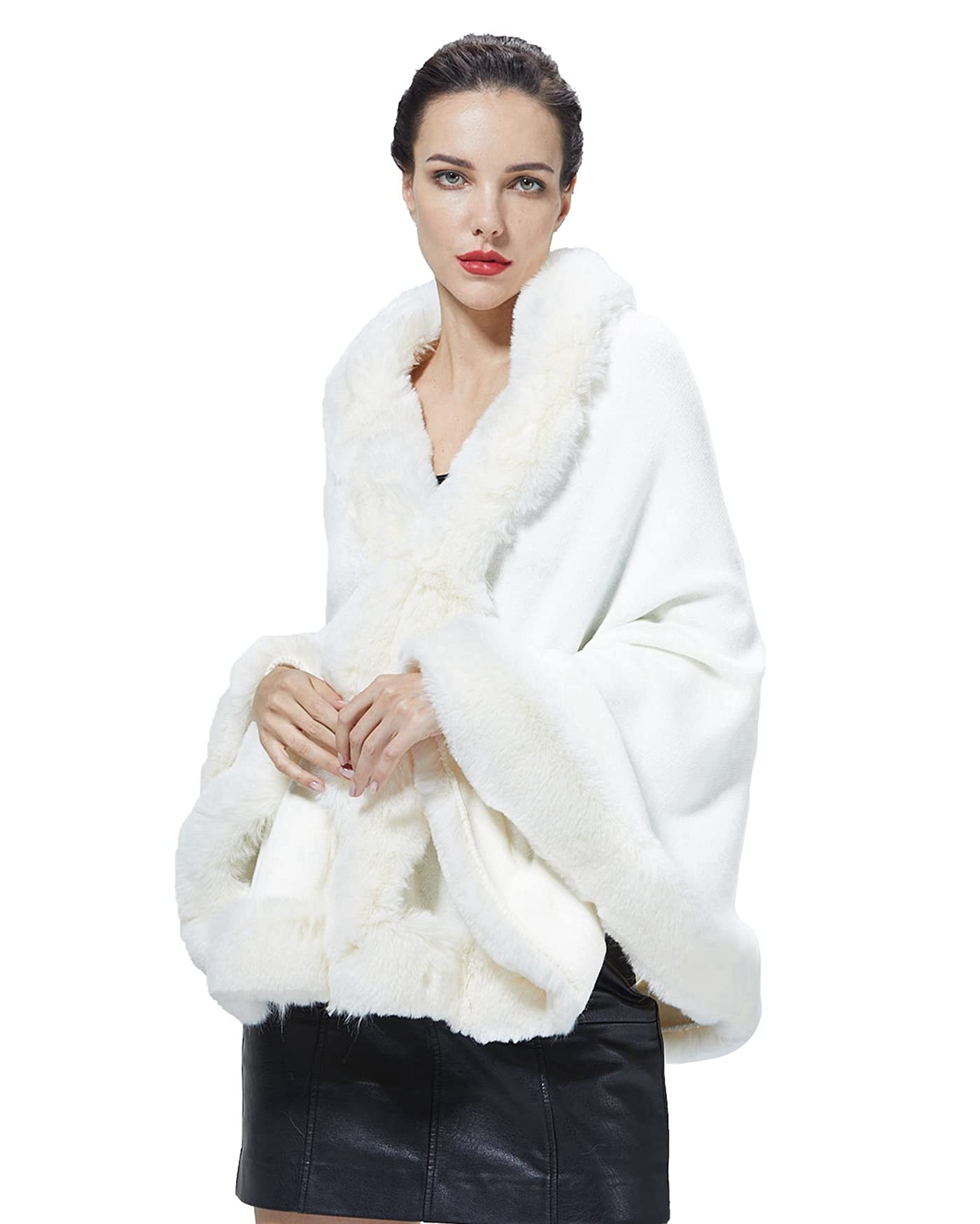 BEAUTELICATEFaux Fur Shawl Winter Wedding Wraps Bridal Bridesmaids Stole Shrug Women Knitted Cape Cardigan Evening Party Gatsby Custum One Size