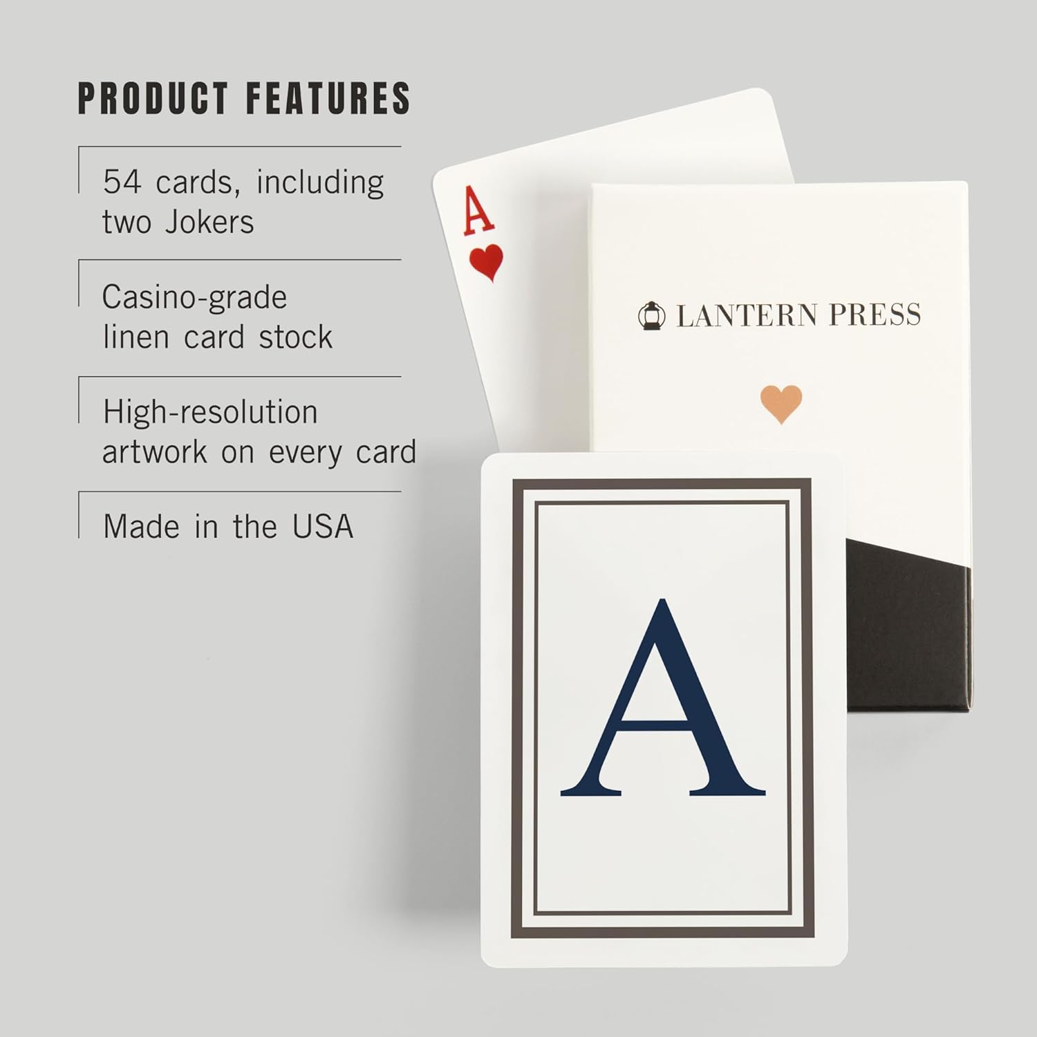 Lantern Press Monogram, Estate, Gray and Blue, A, 52 Playing Cards for Adults, Poker Size Card Deck