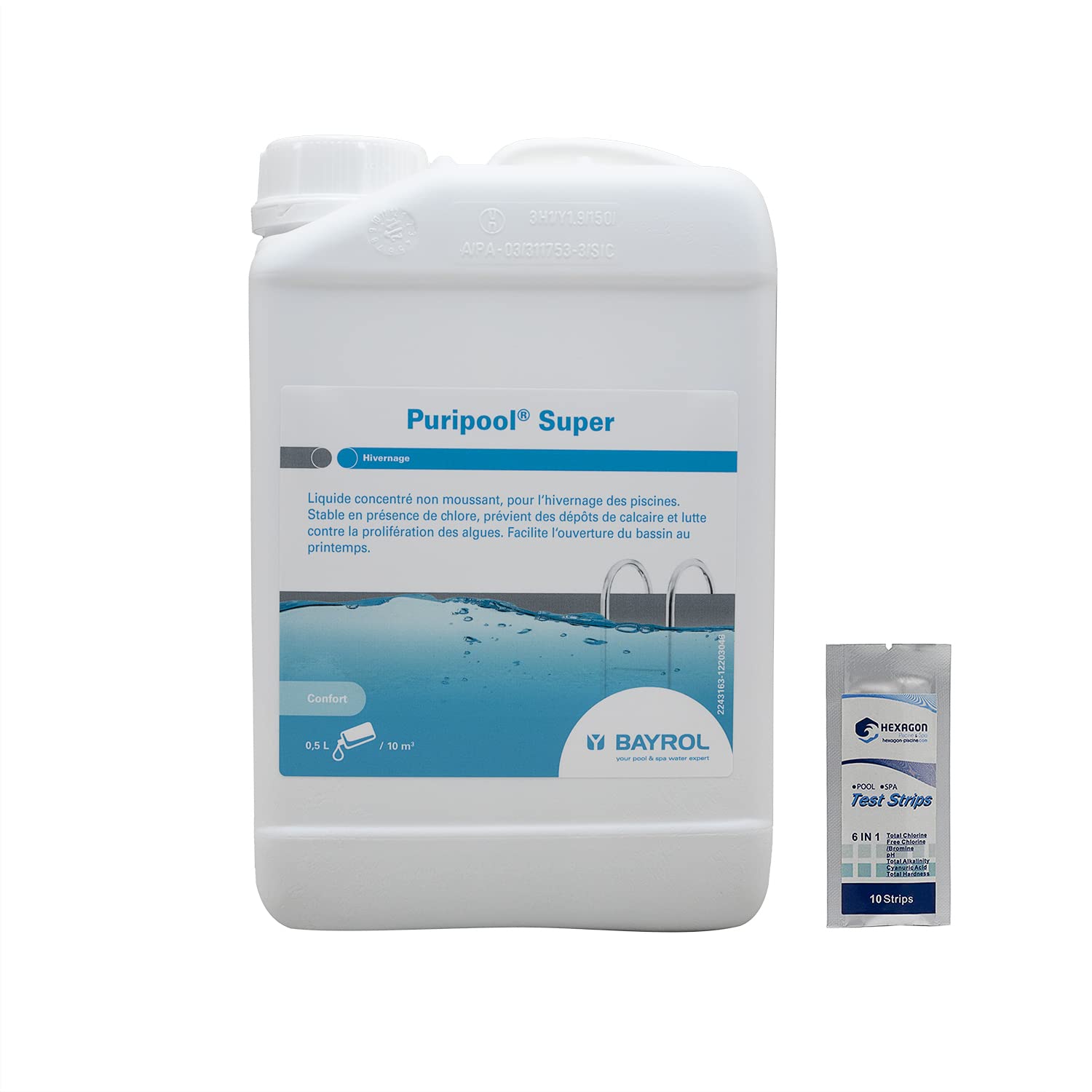BAYROL PURIPOOL Super Liquide - 3L | Hivernage - Ultra Concentré - Non moussant + 10 Tests HPS OFFERTS 6 en 1