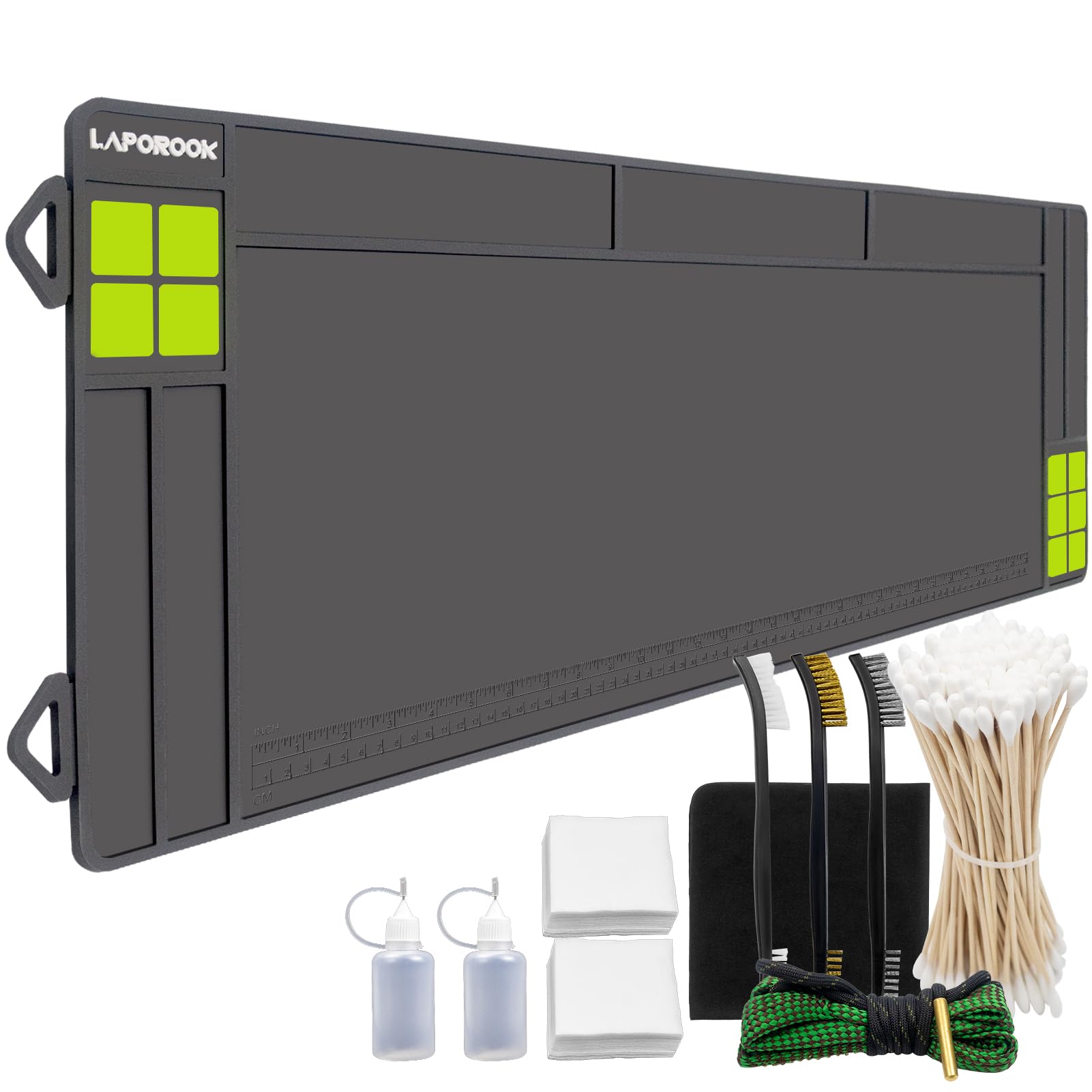 Laporook Gun Cleaning Mat, Rifle Shotgun Cleaning Mat Large, Magnetic Gun Maintenance Mat with Cleaning Supplies and Ruler, Universal Gun Cleaning Kit with Anti-Slip Rubber Cleaning Pad for All Guns