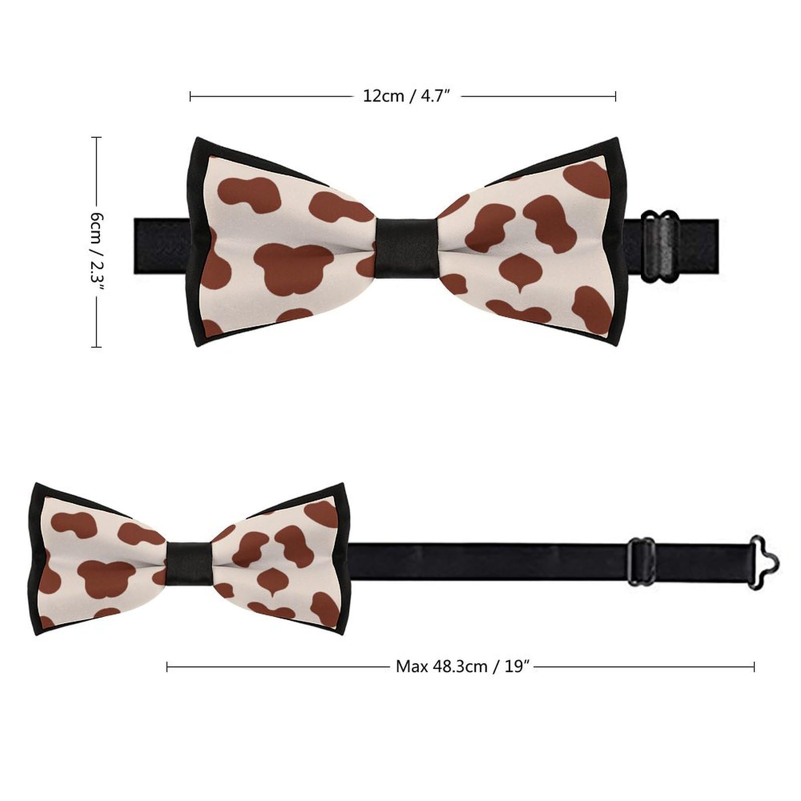 GoasNei Cow Leather Brown Print Bow Tie for Men Adjustable Necktie Funny Tie Neck Ties for Weddings Party