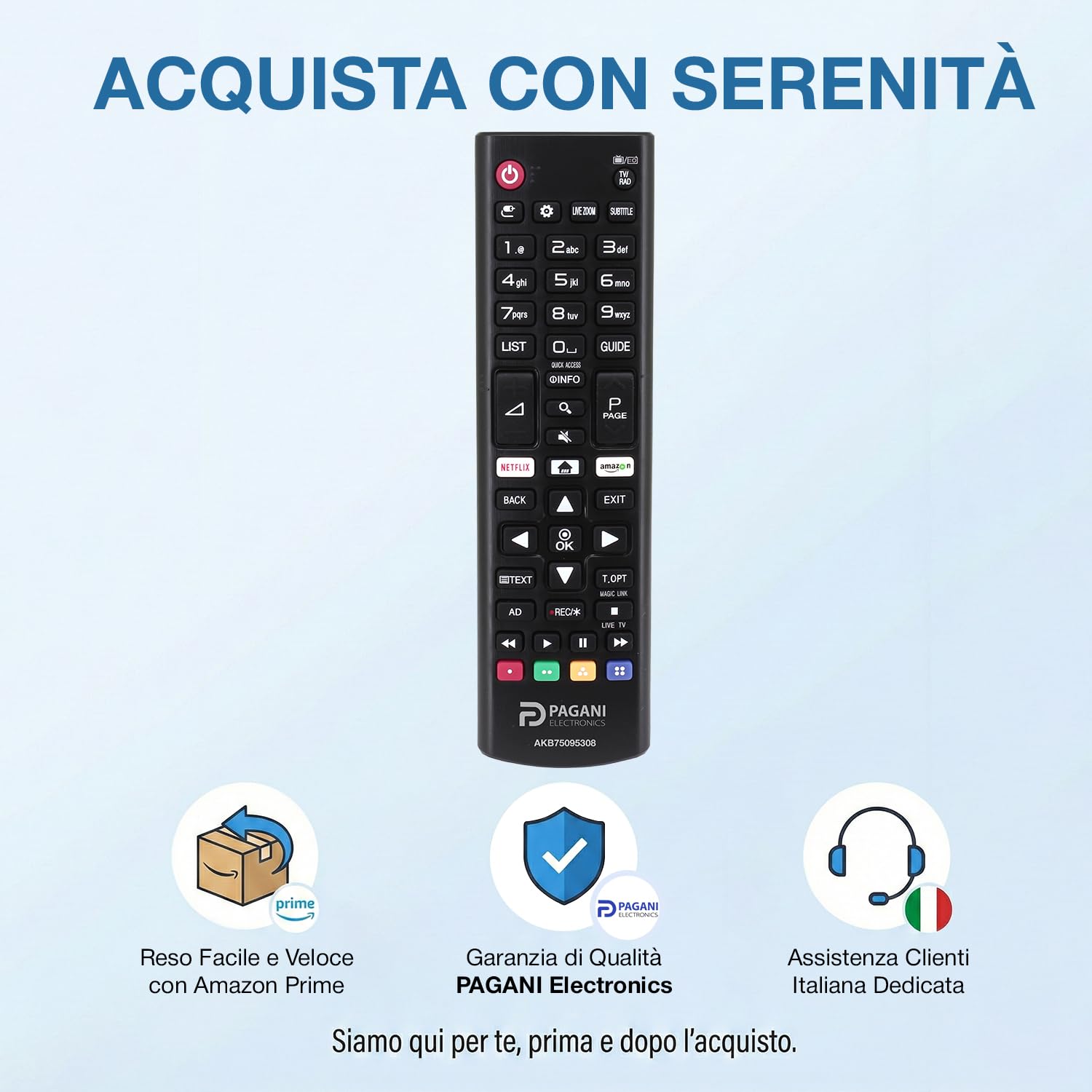 Telecomando Universale LG AKB75095308 Compatibile con TV LG Smart TV, LED, LCD, OLED, UHD, 4K, HD, WebOS, Nessuna Configurazione, Batterie Incluse, Azienda Italiana, Testato in Italia