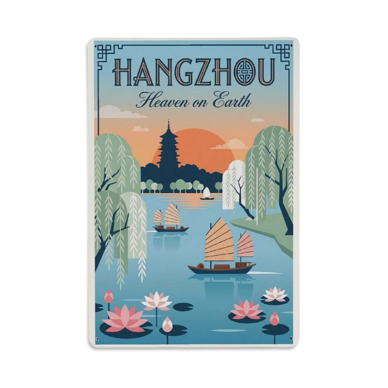 Gead 8X12inch Style Travel Retro China Hangzhou Metal Tin Sign