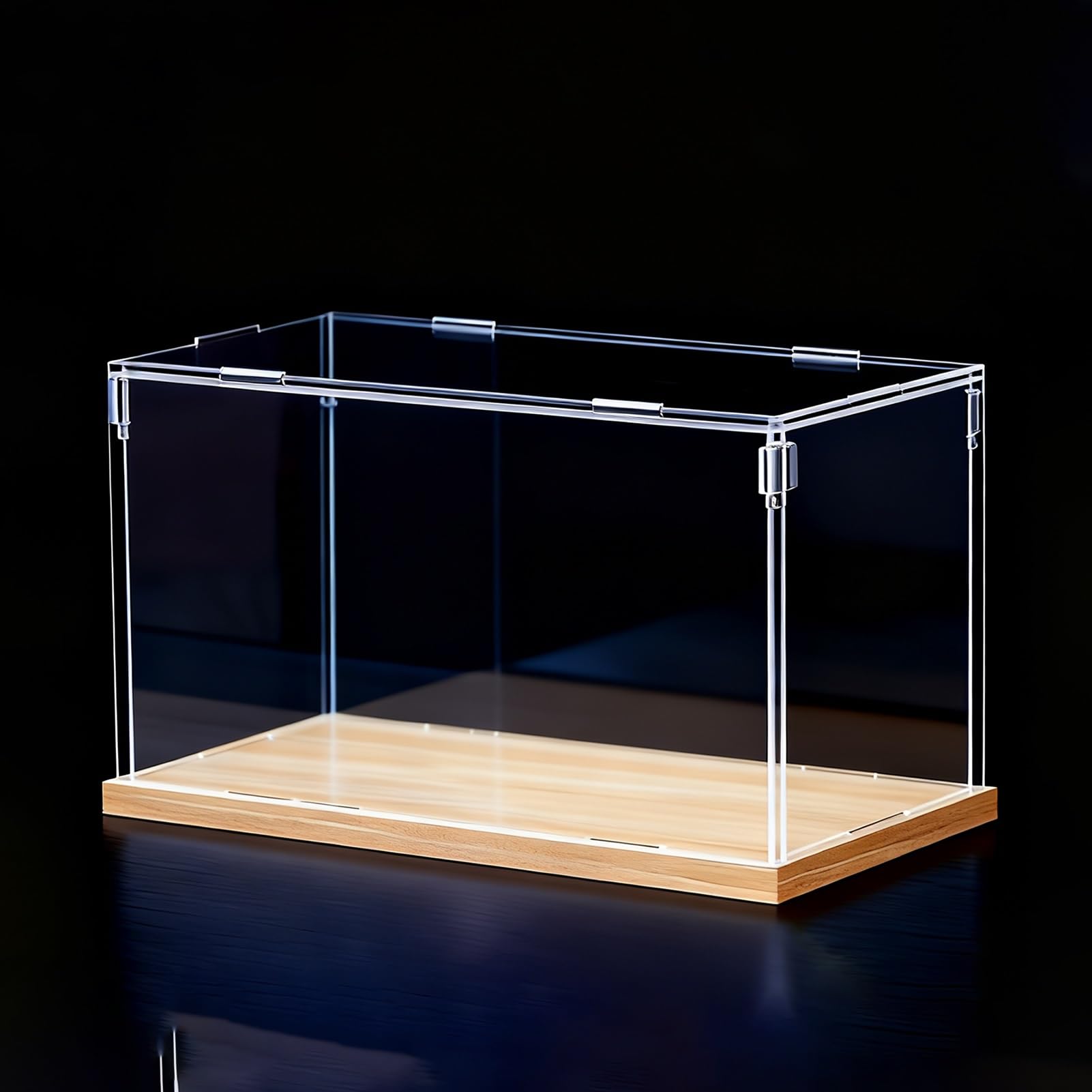 Vitrina Expositora Vitrina de Acrílico con Base de Madera a Prueba de Polvo, Contenedores Cuadrados de Almacenamiento Impermeables para Exhibición(40x30xH25cm/16x12x10in)