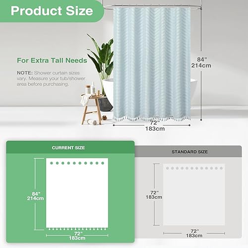 Vista 211 de Dynamene - Cortina de ducha, bohemia y rústica con rayas con chebrón en relieve, cortina texturizada para decoración de baño, juego de cortina A.