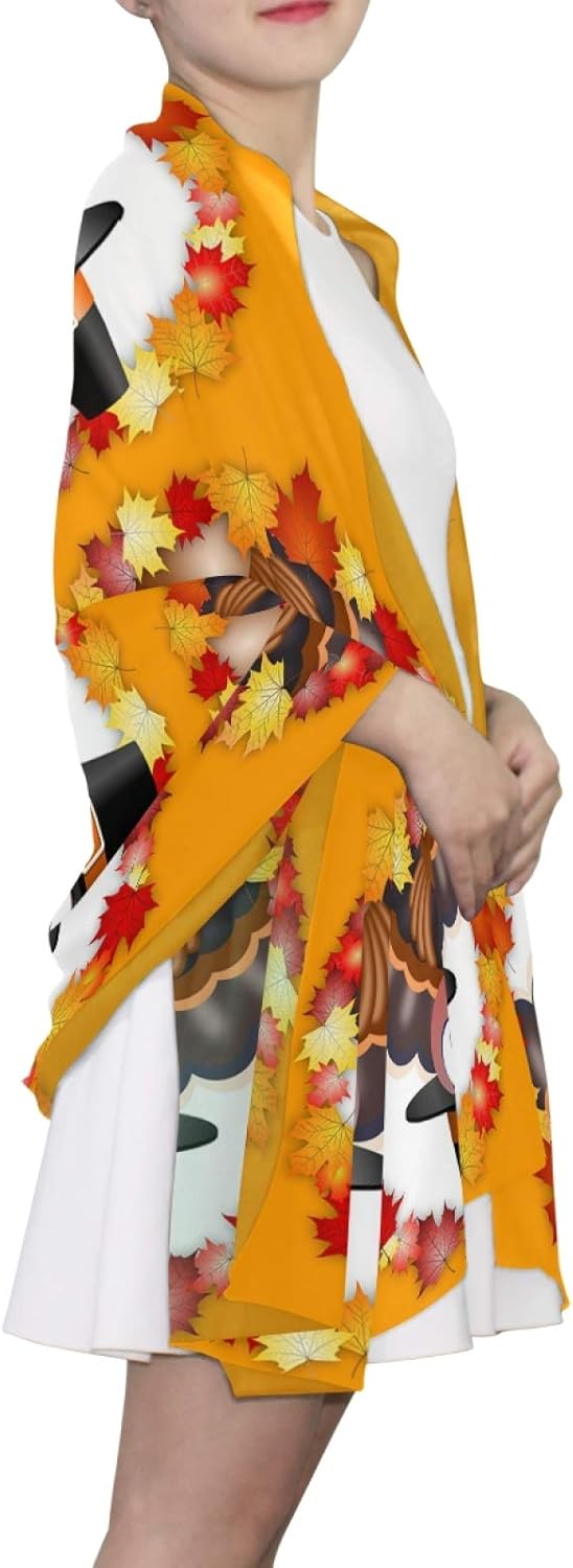 Oyihfvs Thanksgiving Turkey Fall Leaves Orange Women Long Silk Scarf, Shawl Chiffon Large Stole Headscarf, Lightweight Sunscreen Satin Scarves Wraps for Wedding Party Gift - Image 6