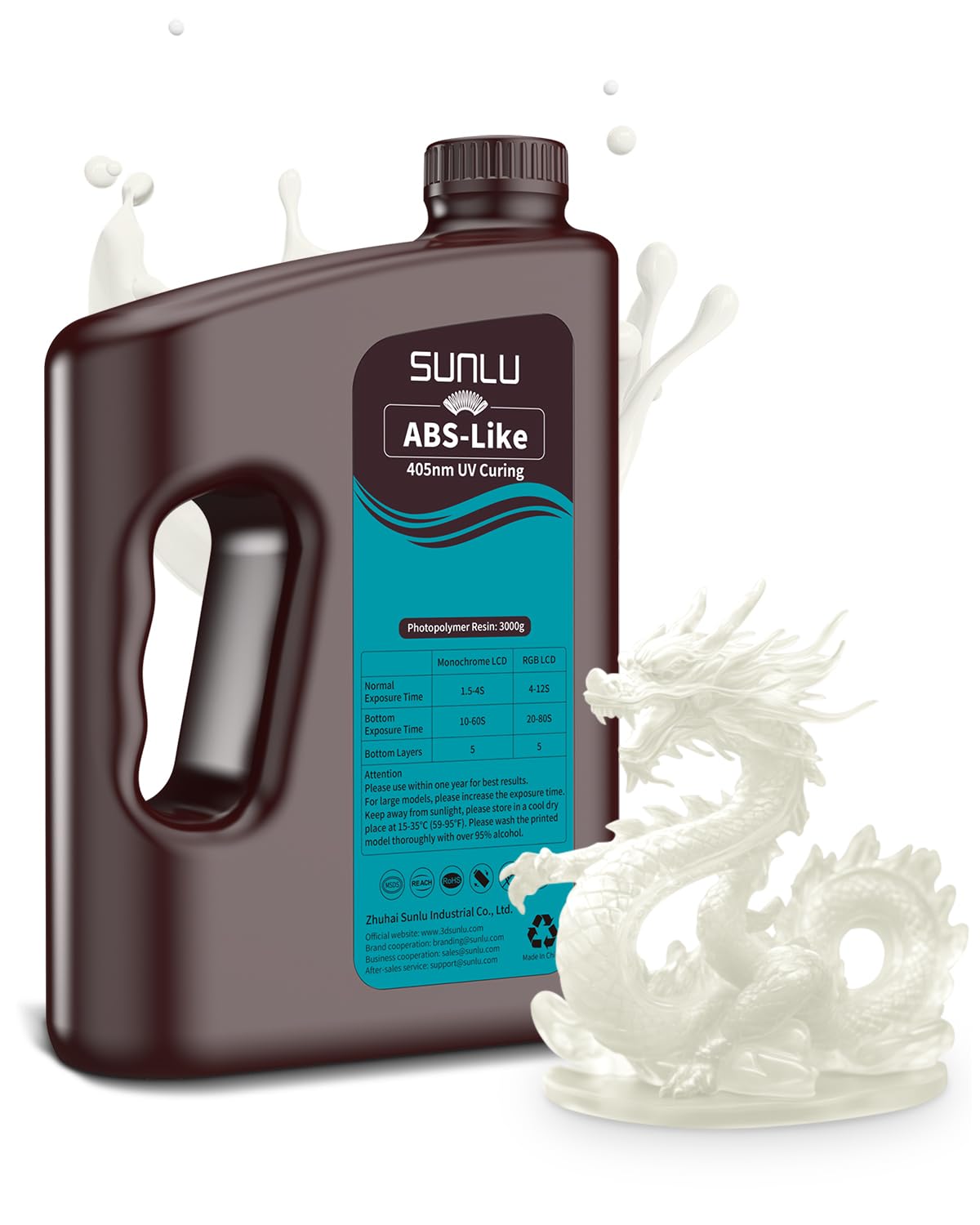 SUNLU 3000G ABS come resina per stampante 3D, 405nm UV polimerizzato fotopolimero resina rapida 3D per stampanti 3D 2K 4K 6K 8K LCD/DLP/SLA, non fragile e ad alta precisione e basso restringimento, 3