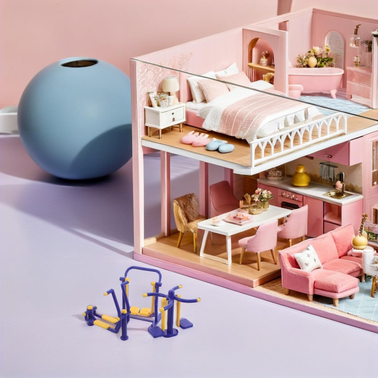 minkissy Dollhouse Gym Set Miniature Outdoor Playground Fitness Equipment Model Kids Toys Creative Simulation Fitness Accessories for Dollhouse Play - Image 3