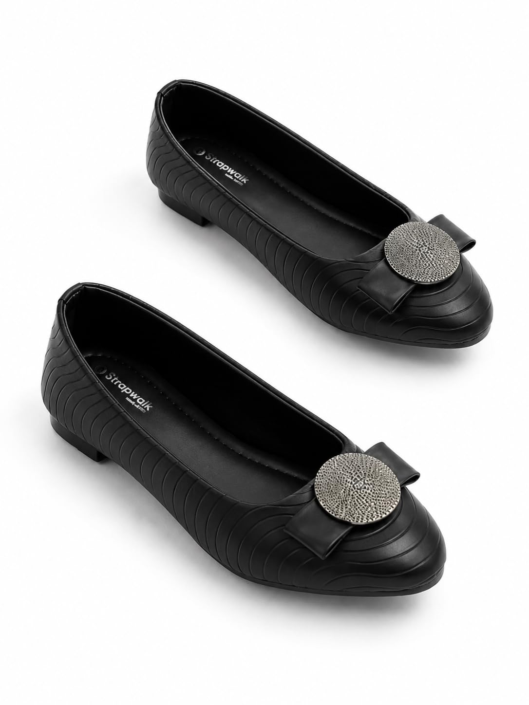 Women's Textured Ballet Flats | Round Toe Slip-On Bellies with Metallic Brooch Detail | Comfortable Casual & Office Wear Flat Shoes-image-28